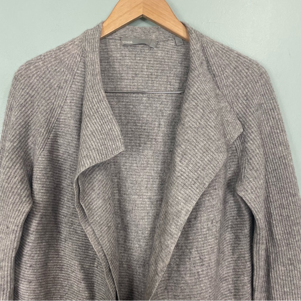 Vince Drape Front Wool Cashmere Cardigan Open Front‎ Gray Women Small Ribbed - Picture 3 of 11